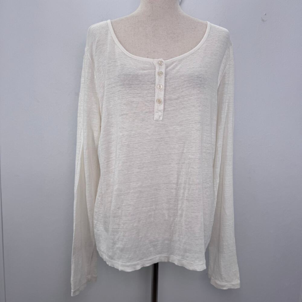 Amina Rubinacci Linen Long Sleeve Henley Shirt Made in Italy sz 52 Modest Beachy